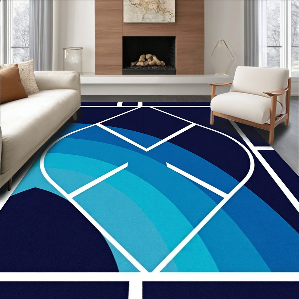 Blue Arc Geometric Abstract Rug