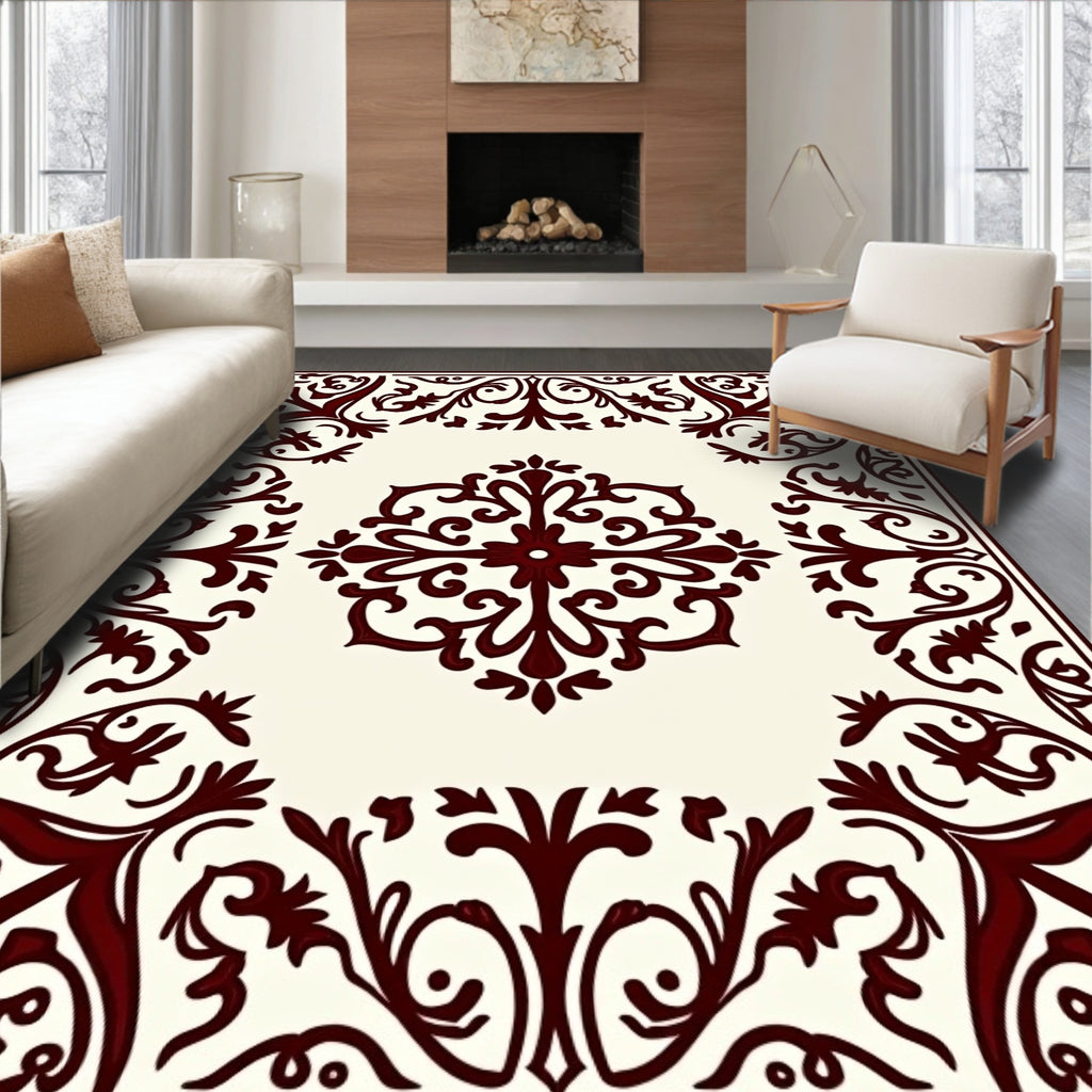 Intricate Baroque Floral Scrollwork Design Rug