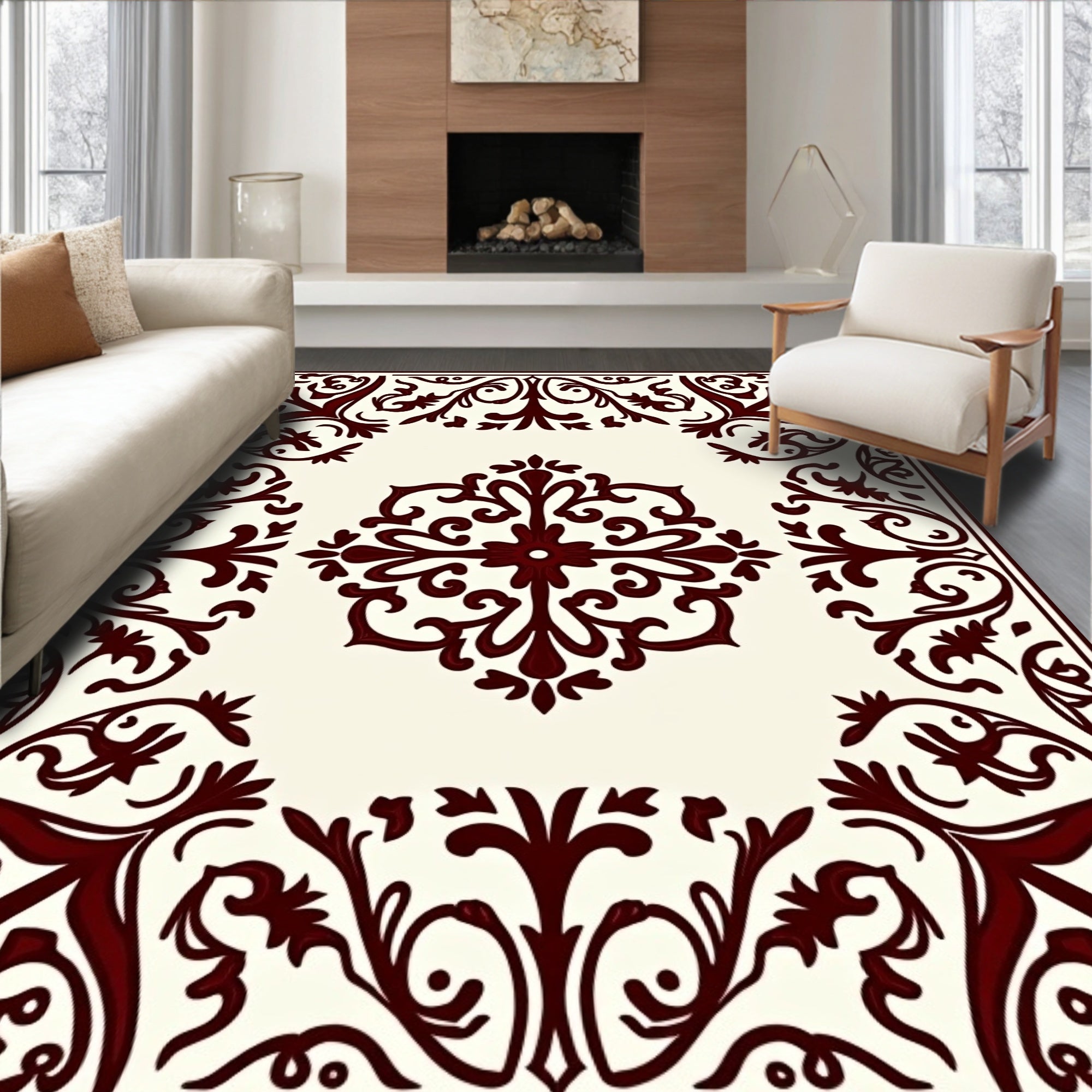 Intricate Baroque Floral Scrollwork Design Rug