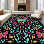 Colorful Butterfly Floral Garden Design Rug