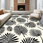 Black Wide Palm Leaf Print Design Rug