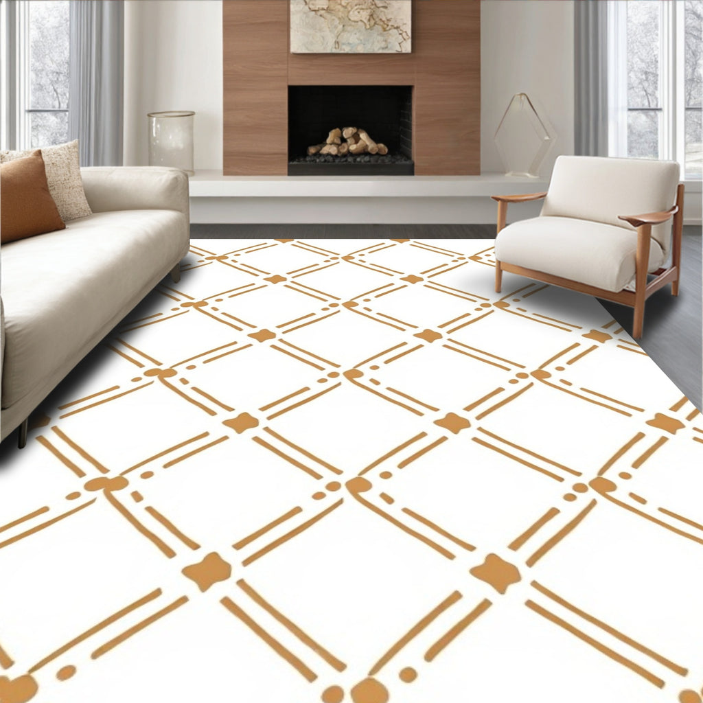 Caramel Lattice Geometric Pattern Rug