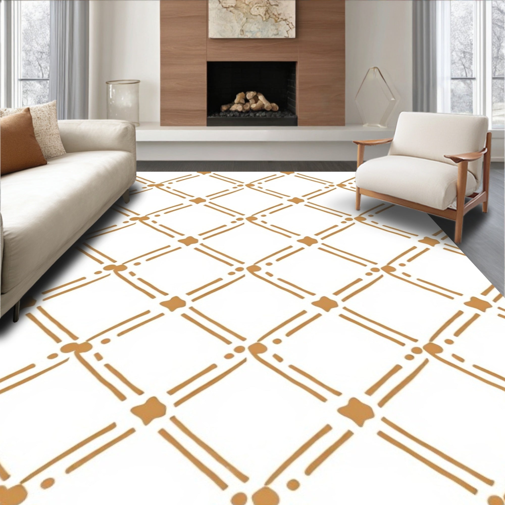 Caramel Lattice Geometric Pattern Rug