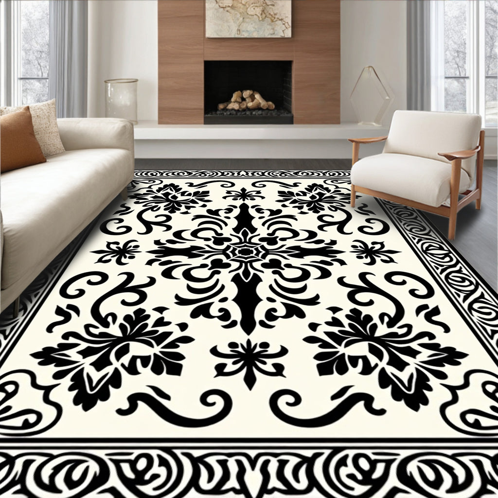 Classic Black Intricate Floral Rug