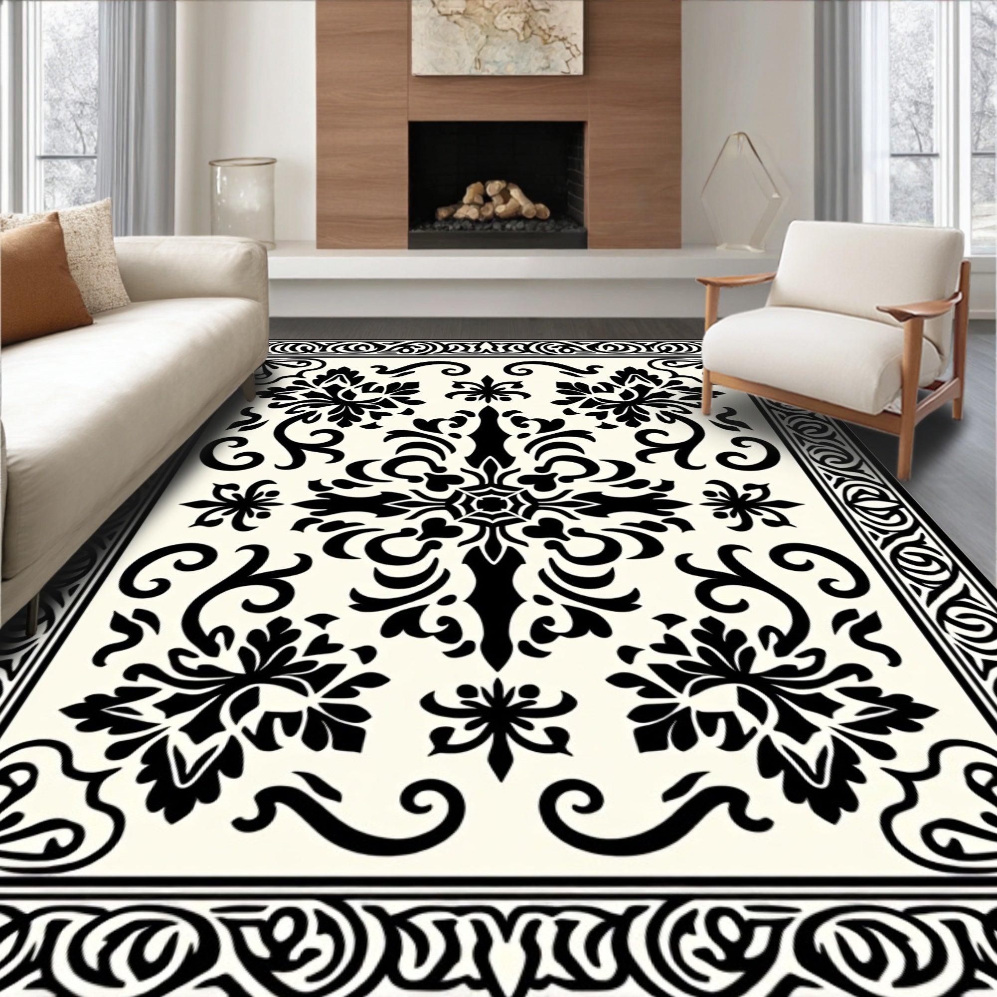 Classic Black Intricate Floral Rug