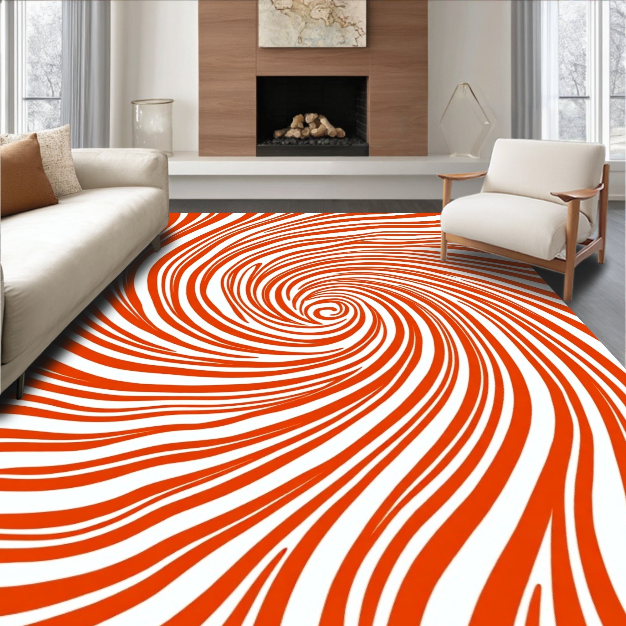 Vibrant Swirl Orange Design Rug