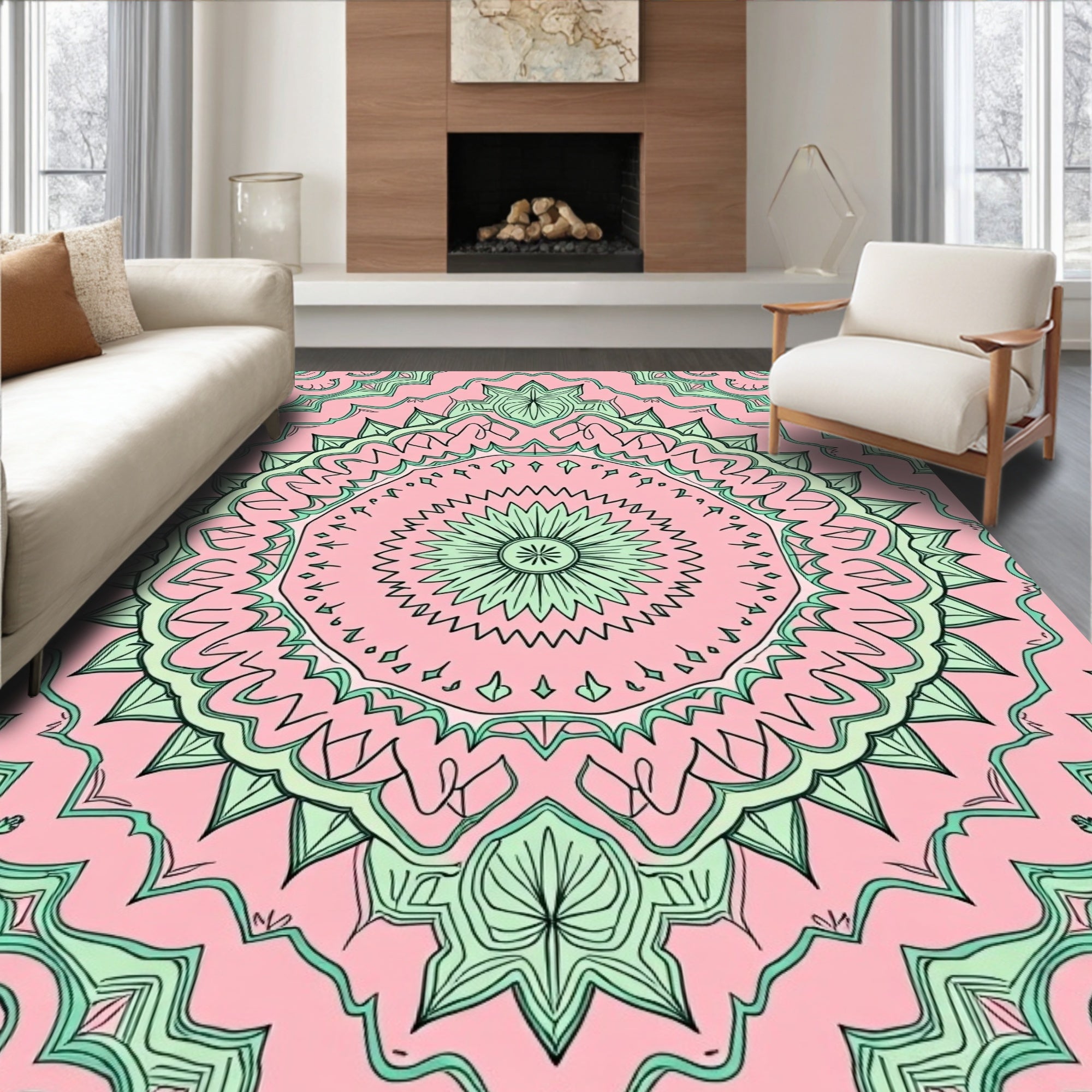 Pastel Pink Mint Mandala Bloom Rug