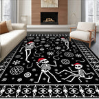 Whimsical Black Skeleton Snowflakes Christmas Rug
