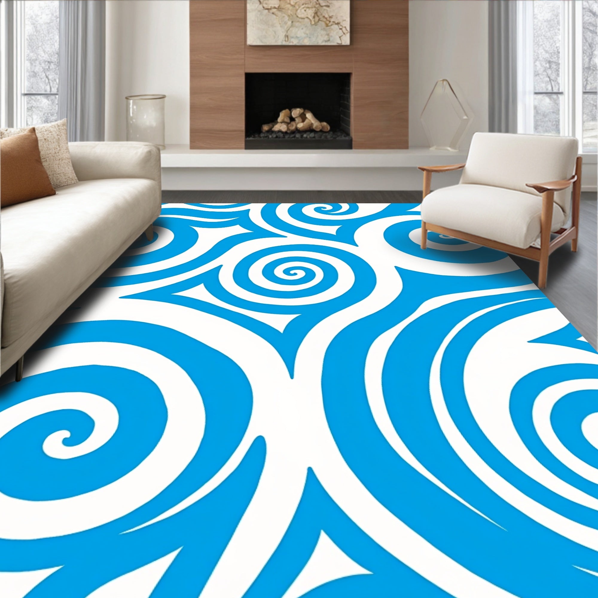 Bold Blue Swirl Pattern Design Rug