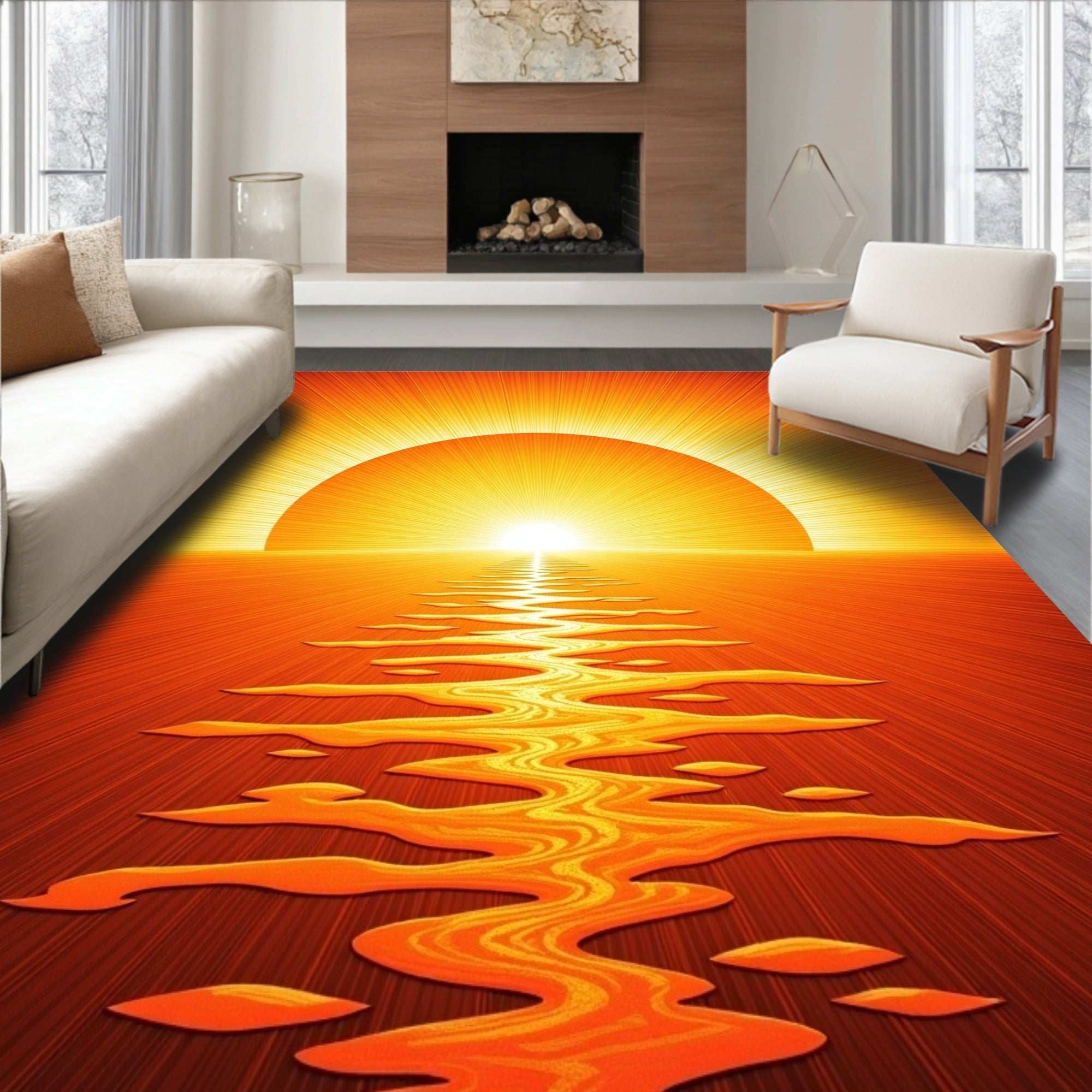 Radiant Sunburst Sunset Ocean Path Rug
