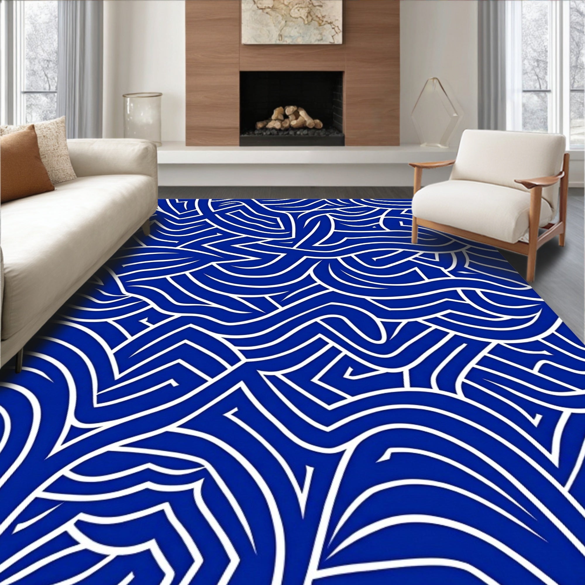 Bold Blue White Abstract Intertwined Rug