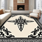 Intricate Black Floral Border Design Rug
