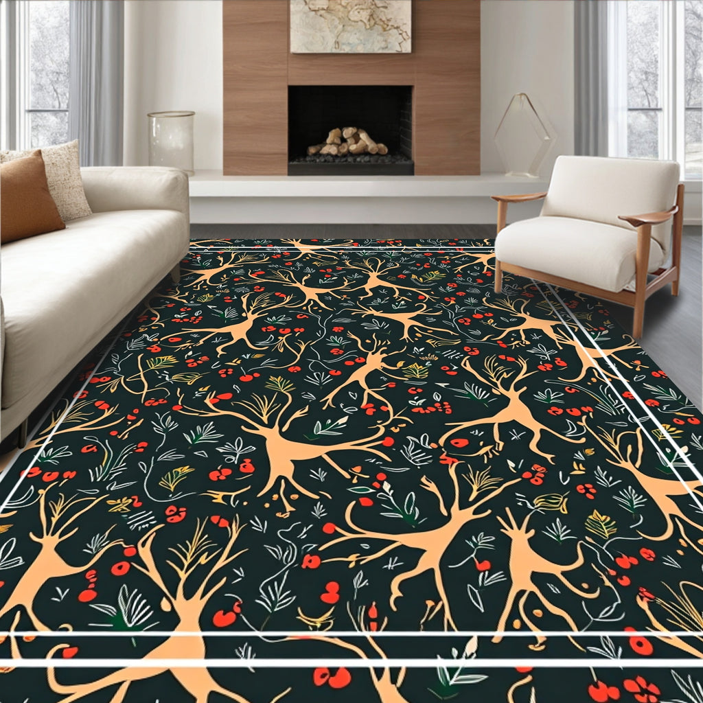 Whimsical Woodland Creatures and Berry Pattern Rug