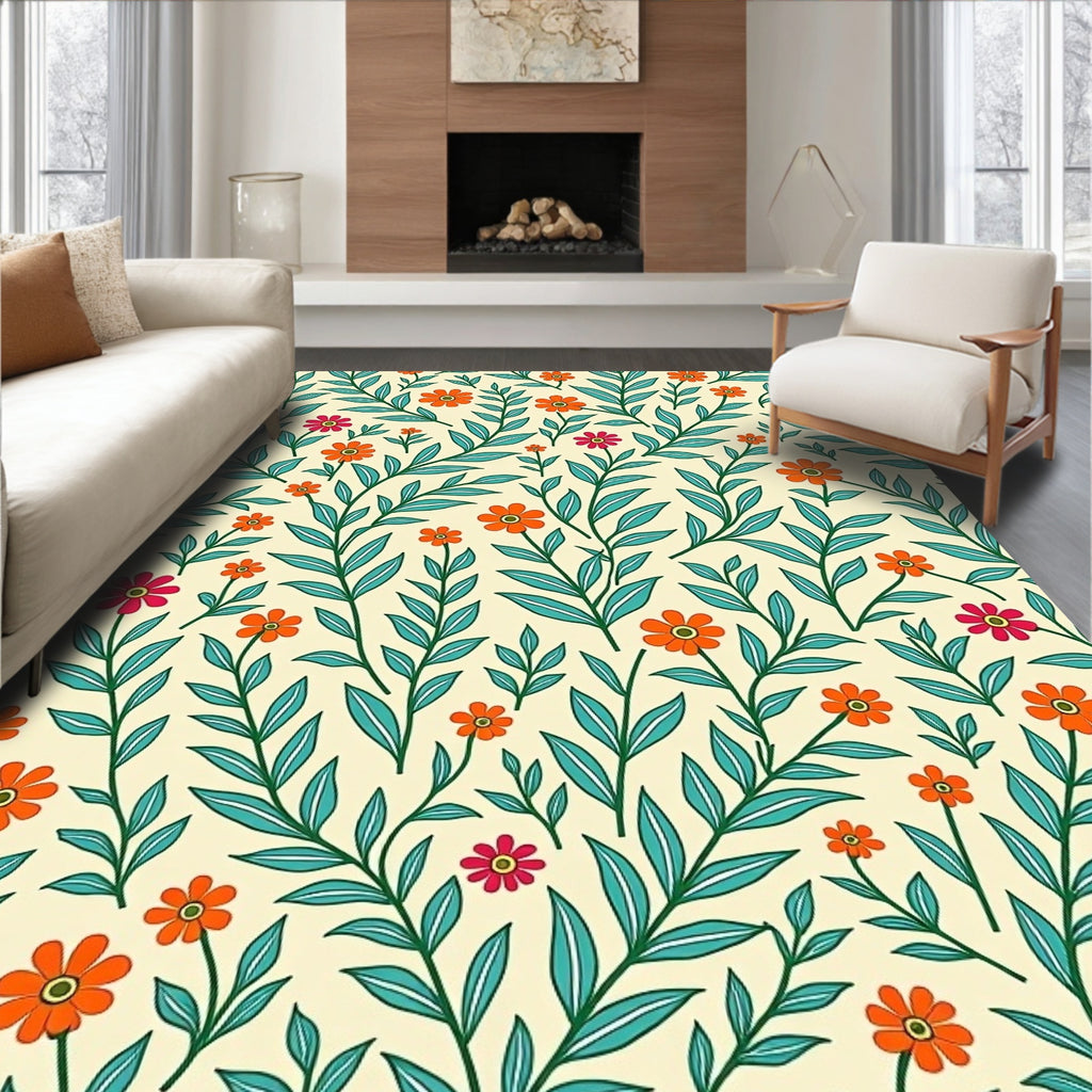 Whimsical Floral Botanical Pattern Rug