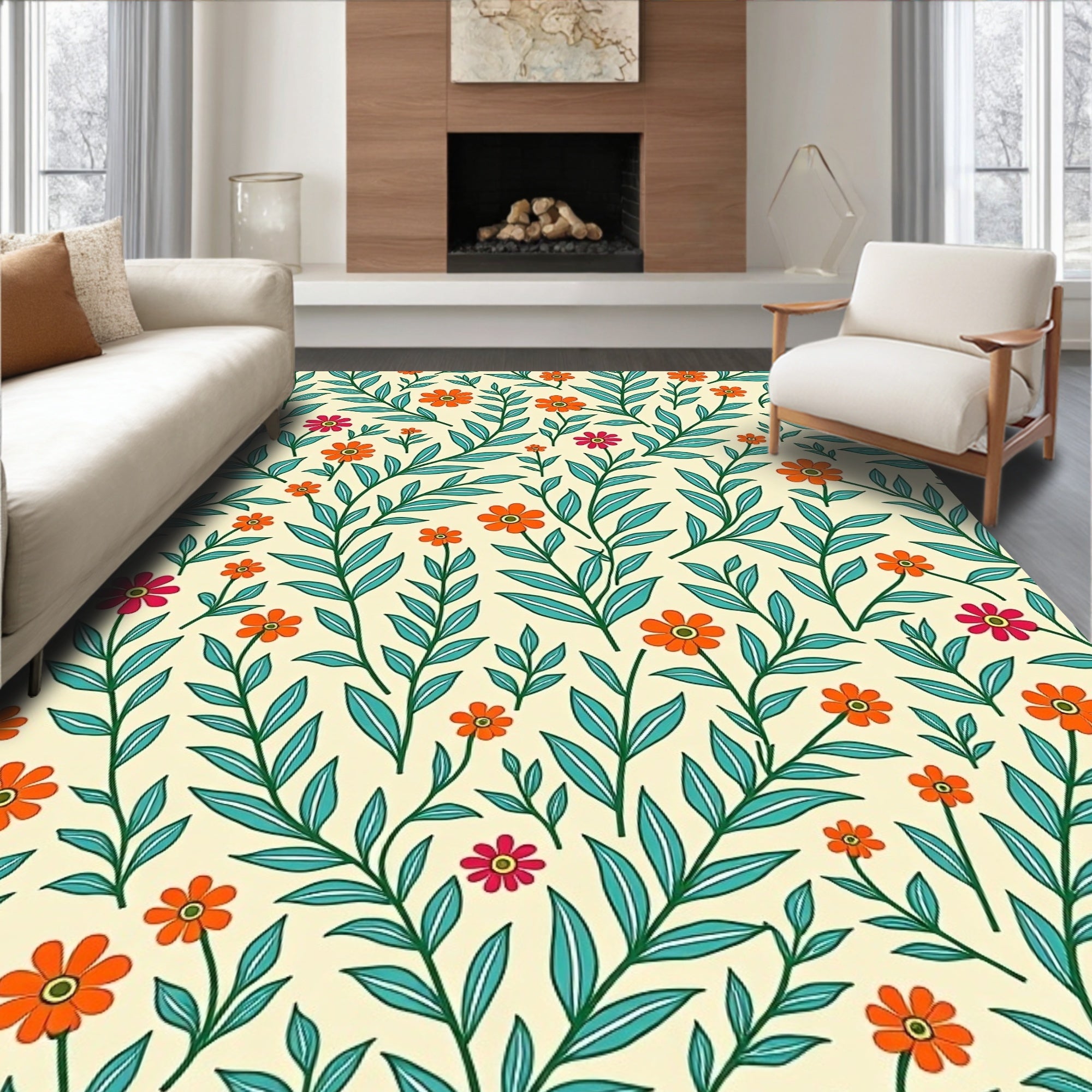 Whimsical Floral Botanical Pattern Rug