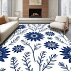 Navy Blue Floral Sprig Pattern Rug