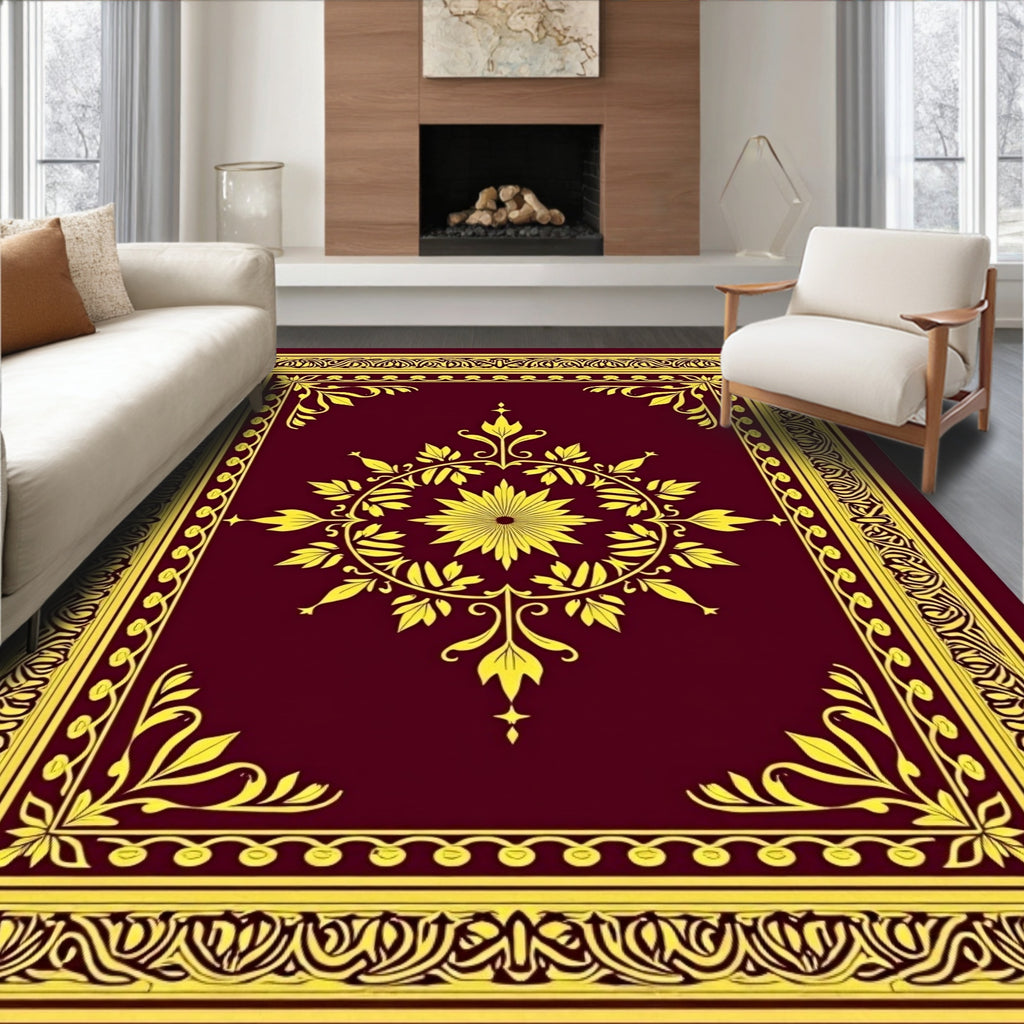 Ornate Golden Floral Vine Rug