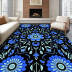 Floral Symmetry On Black Background Rug