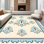 Elegant Cream Blue Floral Motif Rug