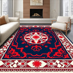 Classic Red Blue Floral Medallion Rug
