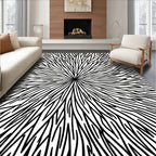 Abstract Radial Black White Graphic Rug