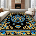 Golden Blue Floral Intricate Border Rug