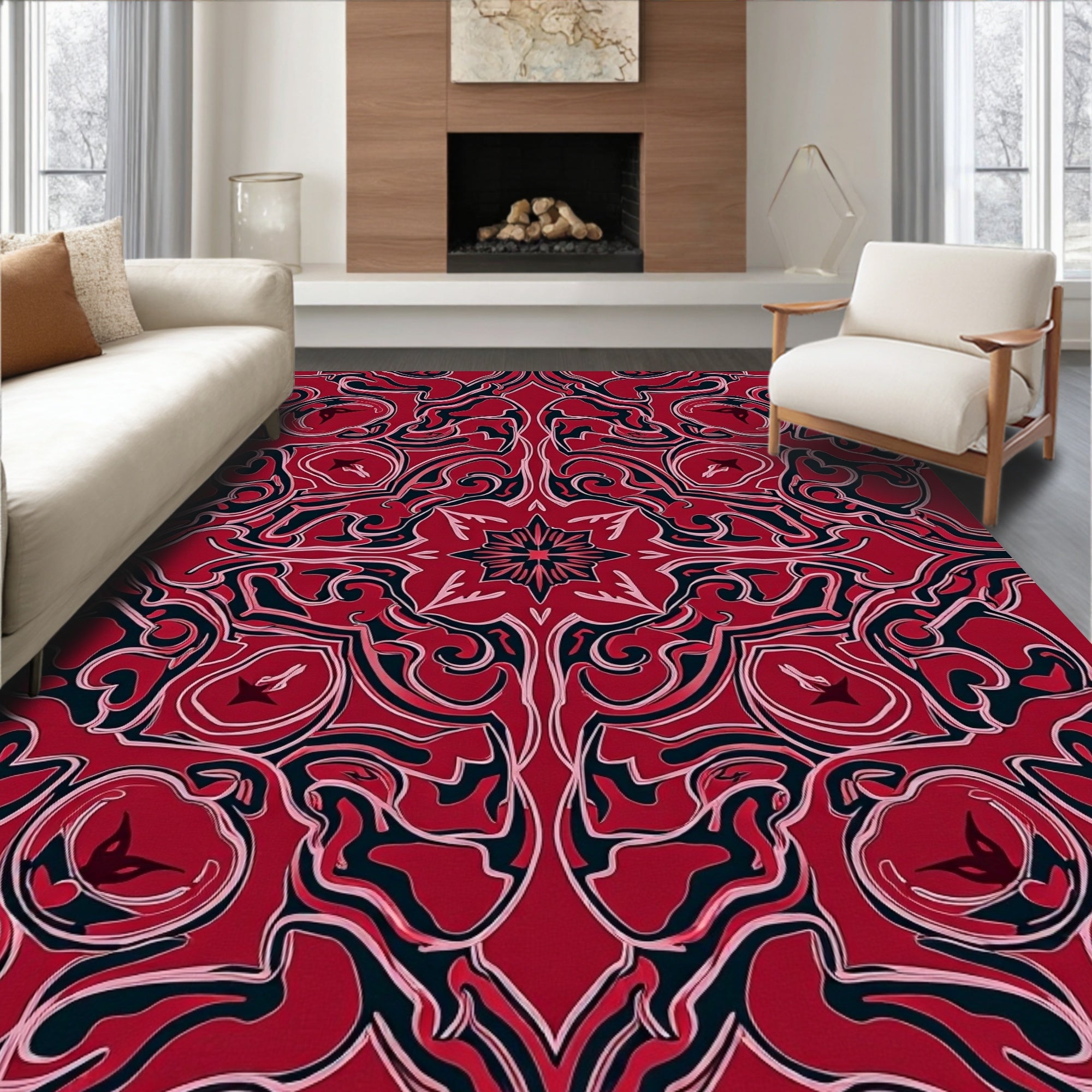 Crimson Swirl Abstract Decorative Rug
