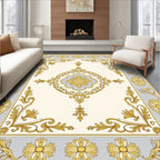 Elegant Gold Gray Floral Medallion Rug