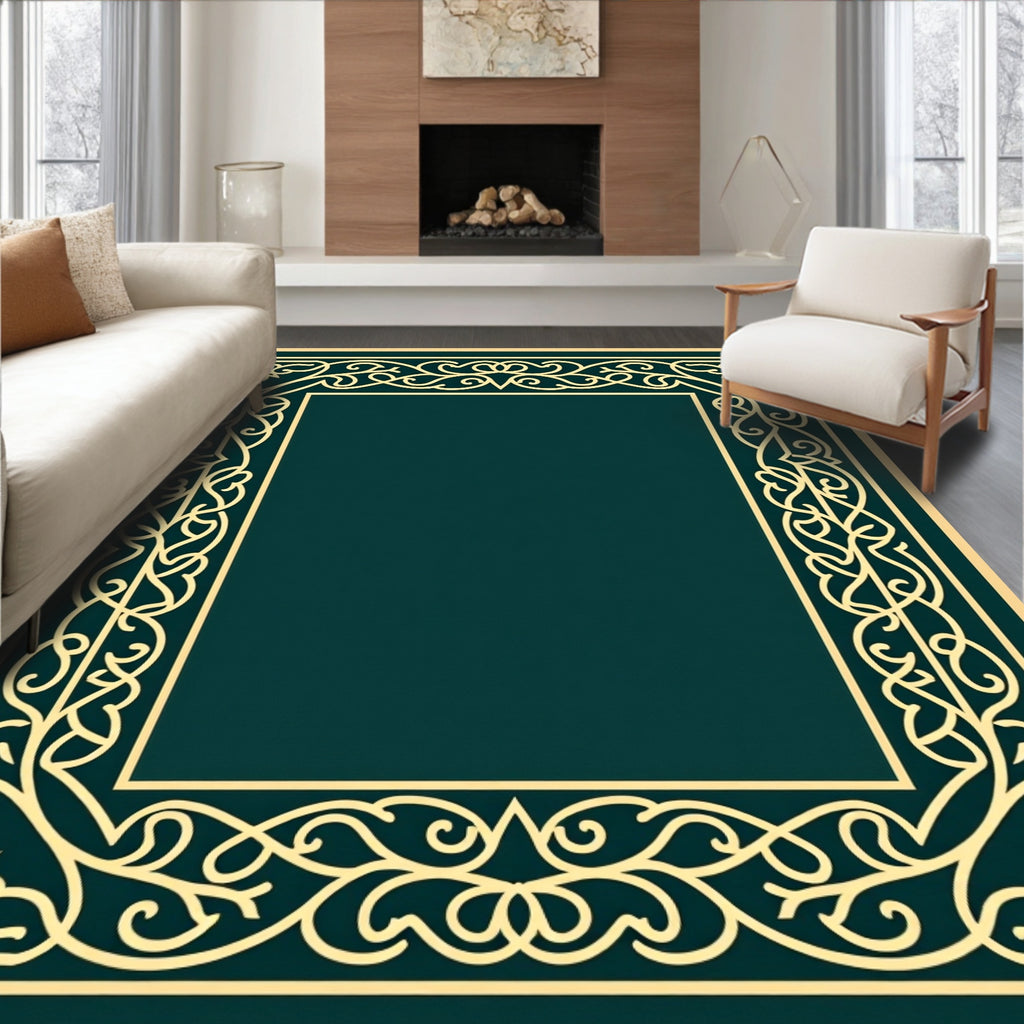 Ornate Cream Swirl Border Design Rug