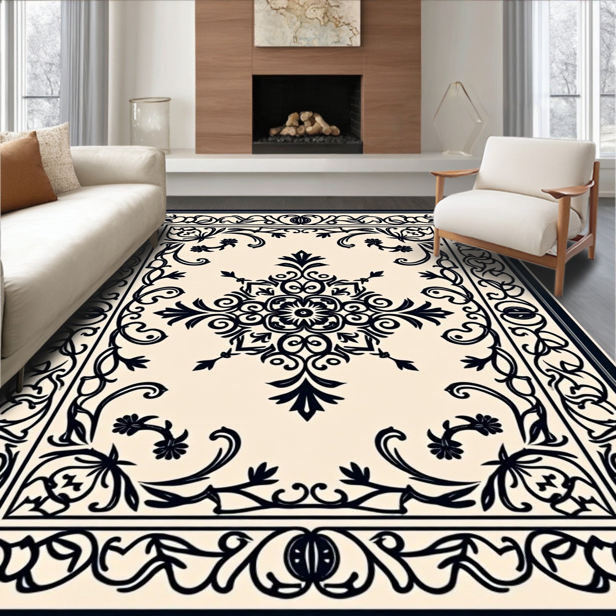 Intricate Floral Scrollwork Pattern Rug