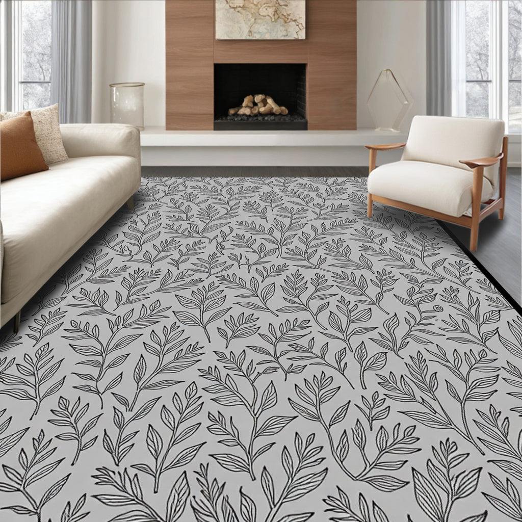 Delicate Leaf Branch Pattern Rug