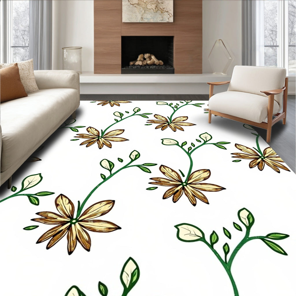 Golden Floral Vine with Green Leaves Rug