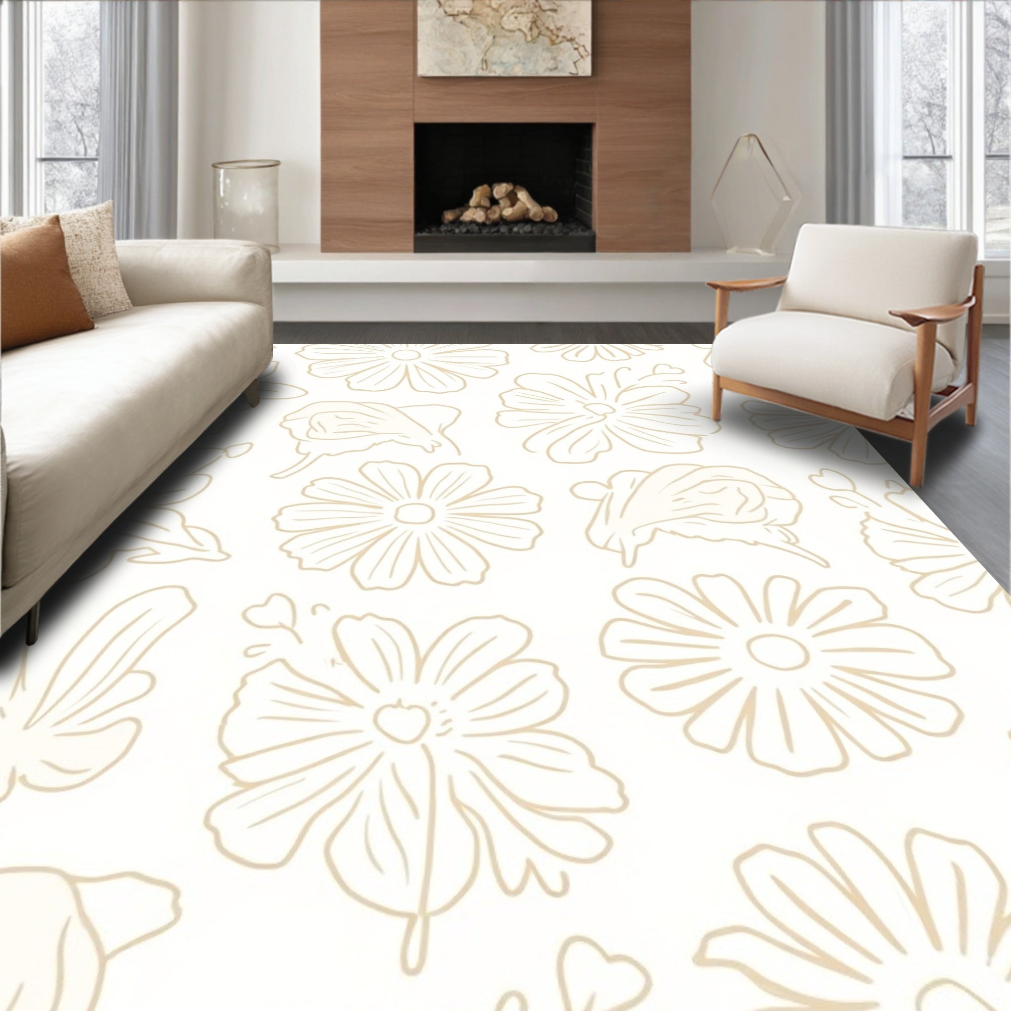 Minimalist Floral Outline Rug