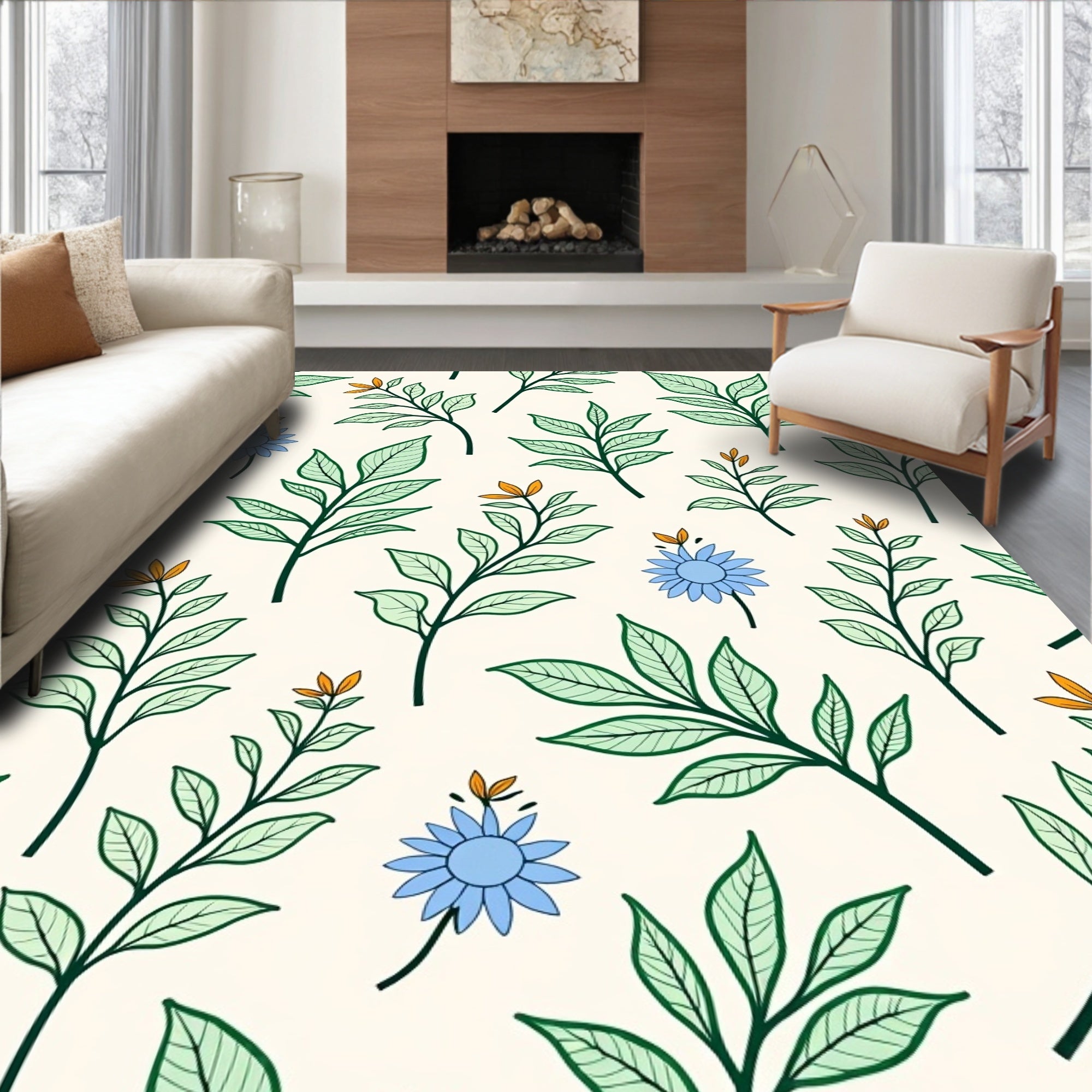 Botanical Foliare Floral Pattern Design Rug