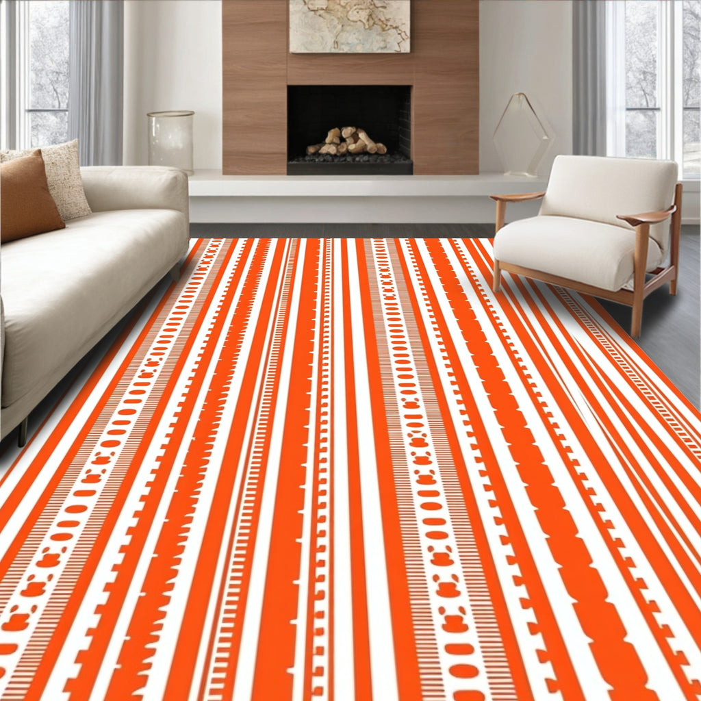 Orange White Dynamic Striped Design Rug