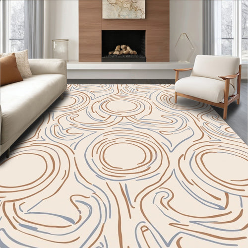 Abstract Cream Swirls with Brown Blue Rug