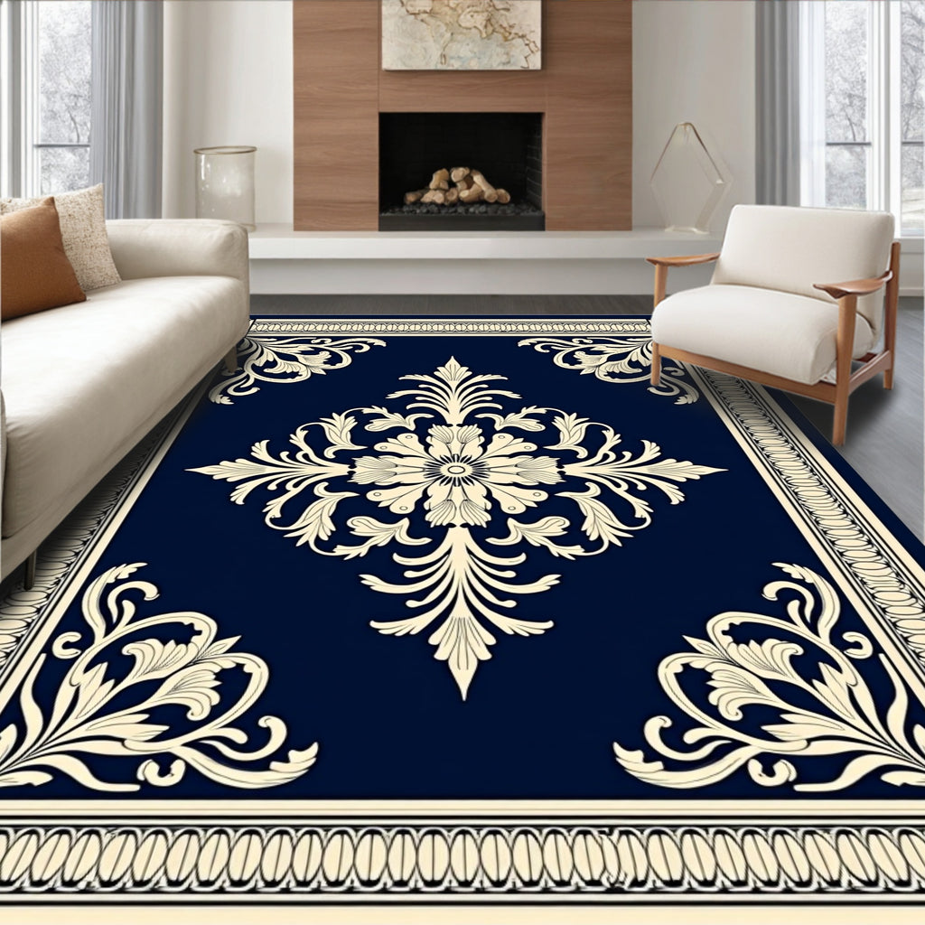 Elegant Cream Floral Damask Outline Rug