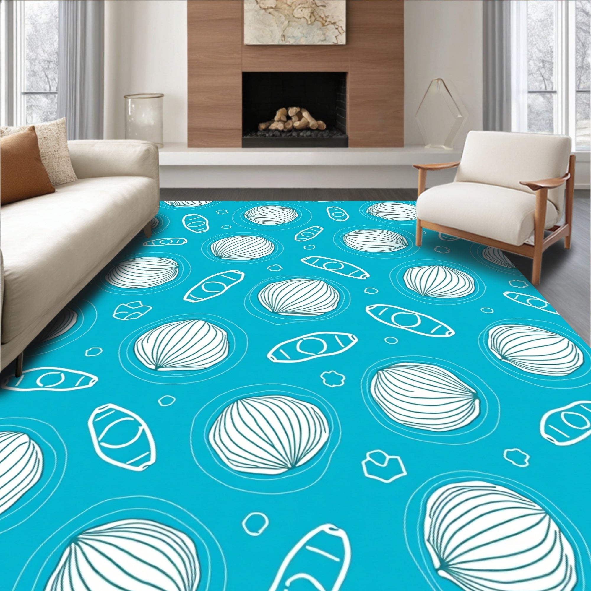 Oceanic Abstract Circles Oval Shapes Rug