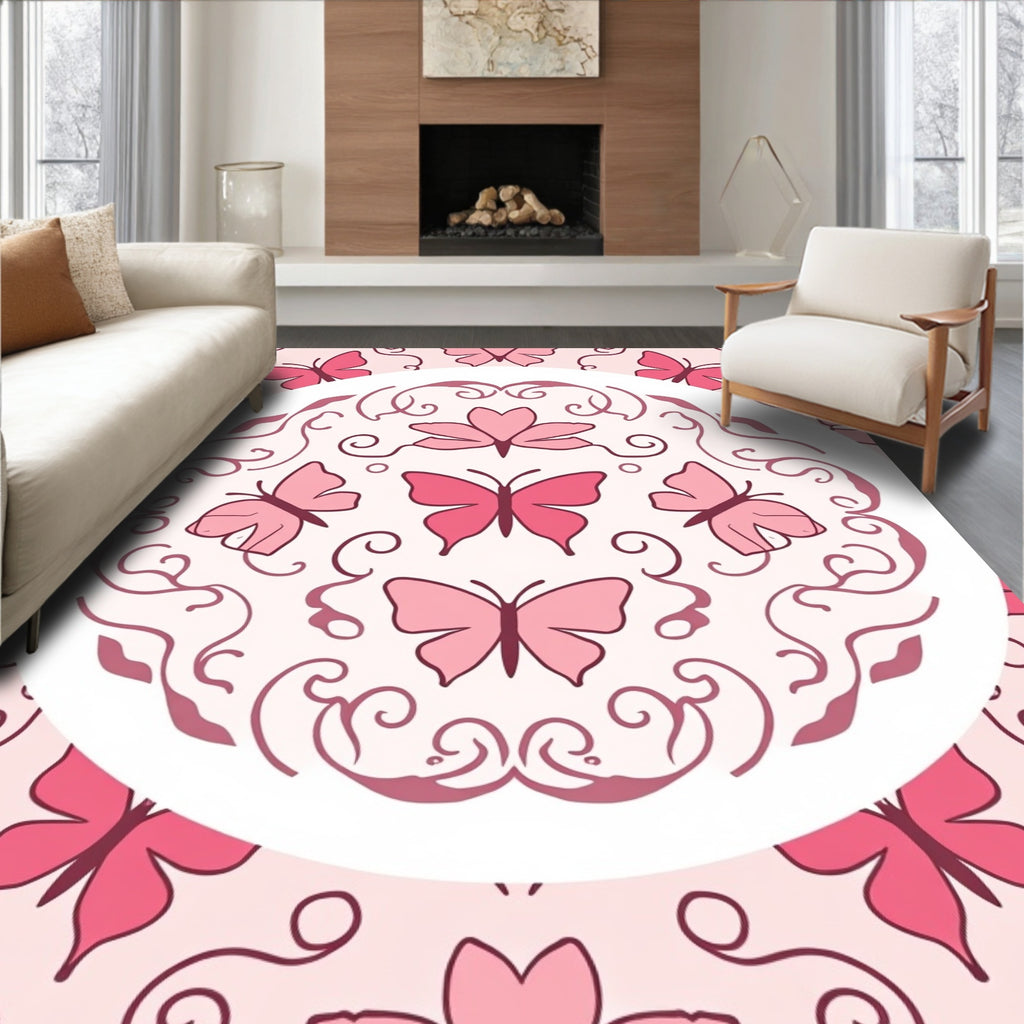 Pink Butterfly Floral Mandala Design Rug