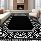 Black White Ornamental Classic Frame Rug
