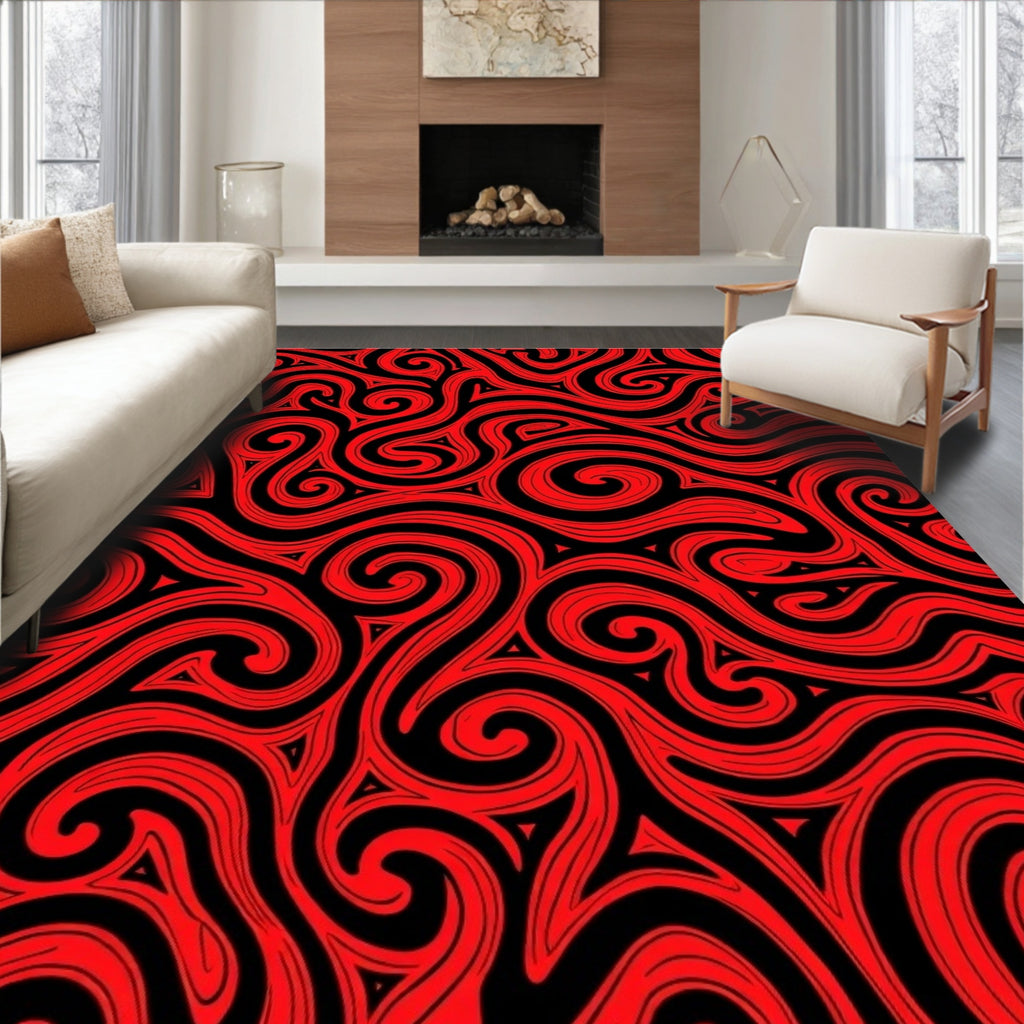 Red Swirl Abstract Lines Rug