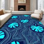 Aqua Leaf on Wavy Lines Rug