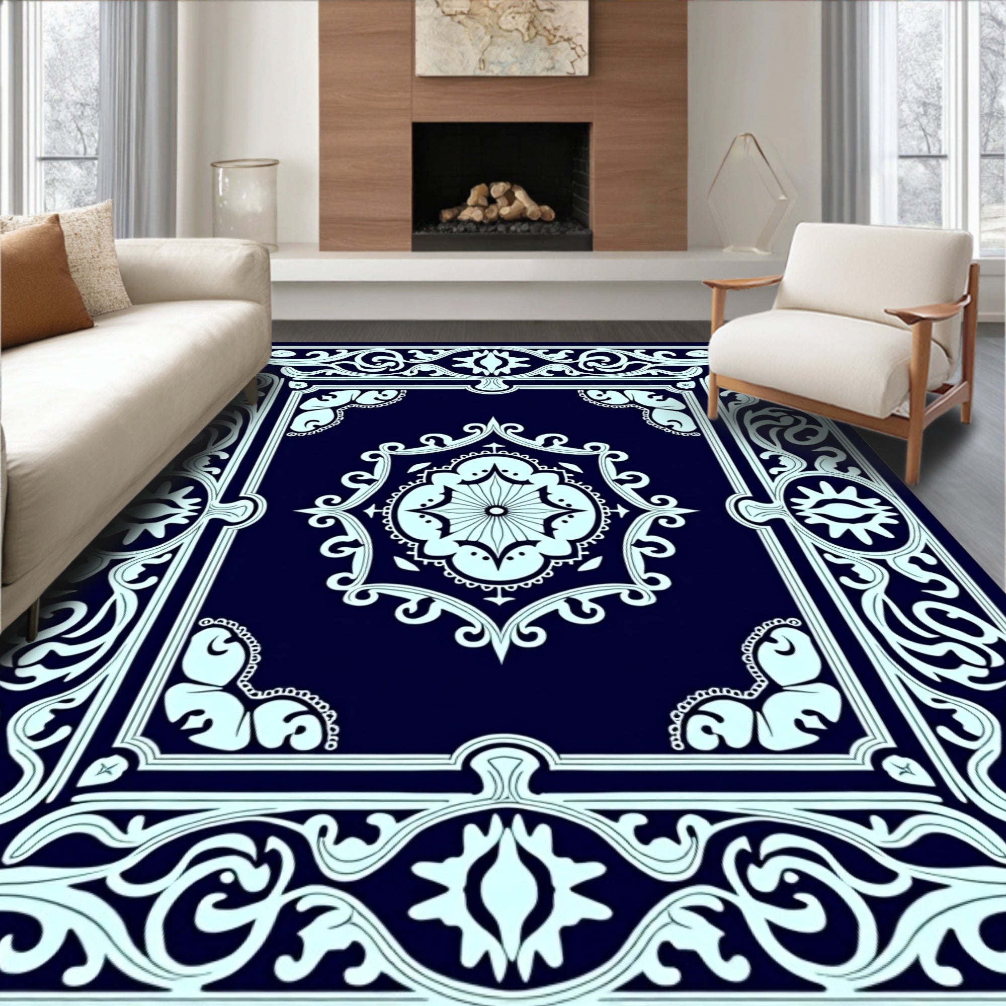 Dark Blue Eye Inspired Intricate Design Rug