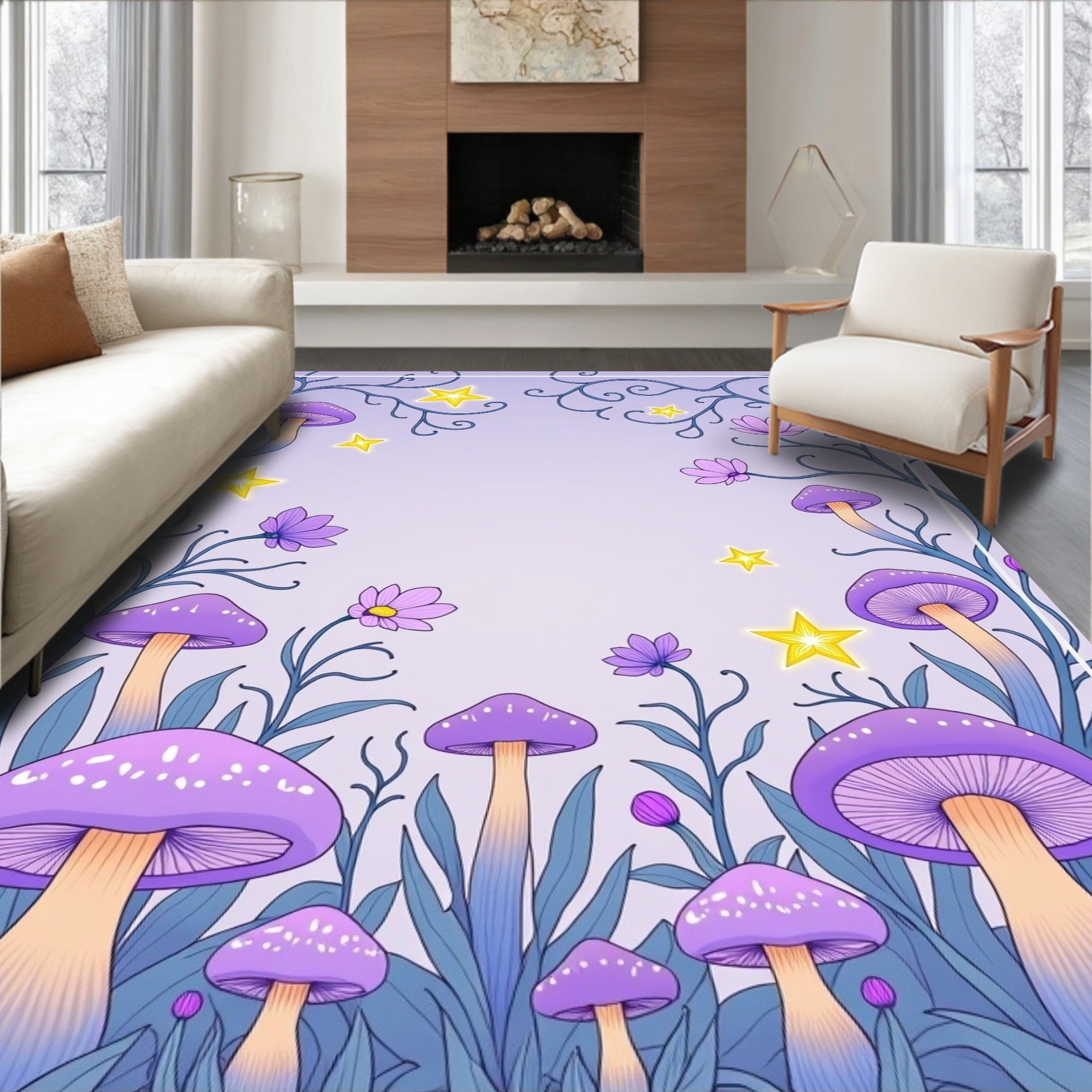 Whimsical Mushroom Star Pattern Rug