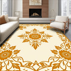 Orange Floral Border And Centerpiece Rug