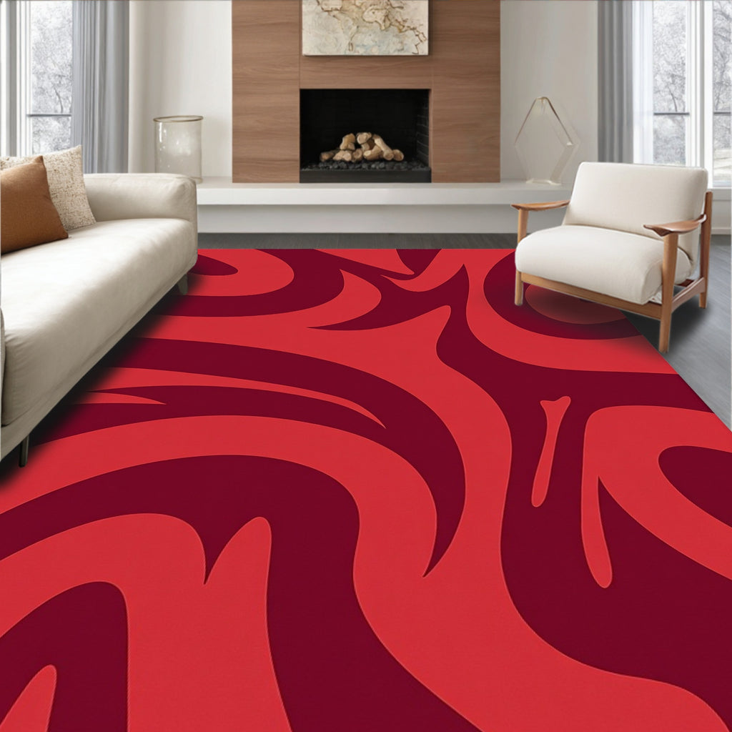 Bold Red Swirl Pattern Rug