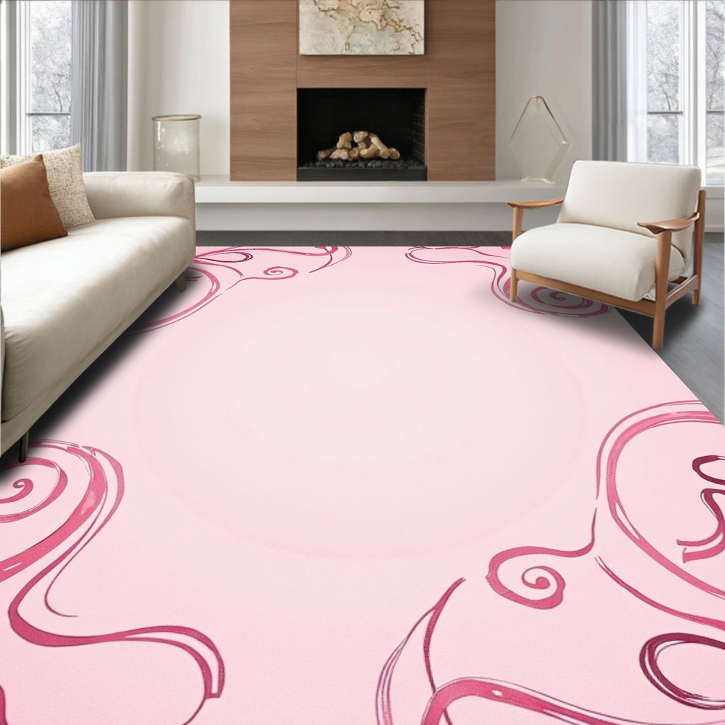 Pink Swirls Curves Pattern Rug