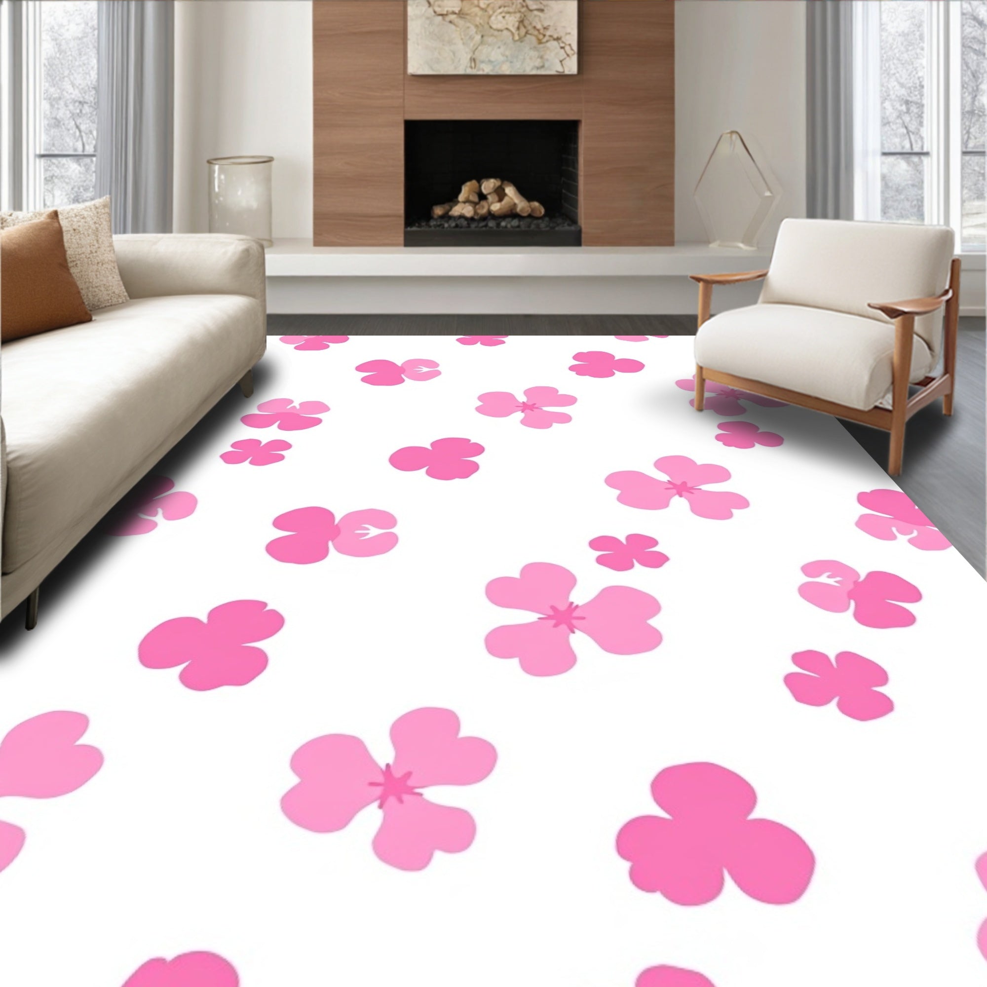 Pink Blossom Ditsy Pattern Rug