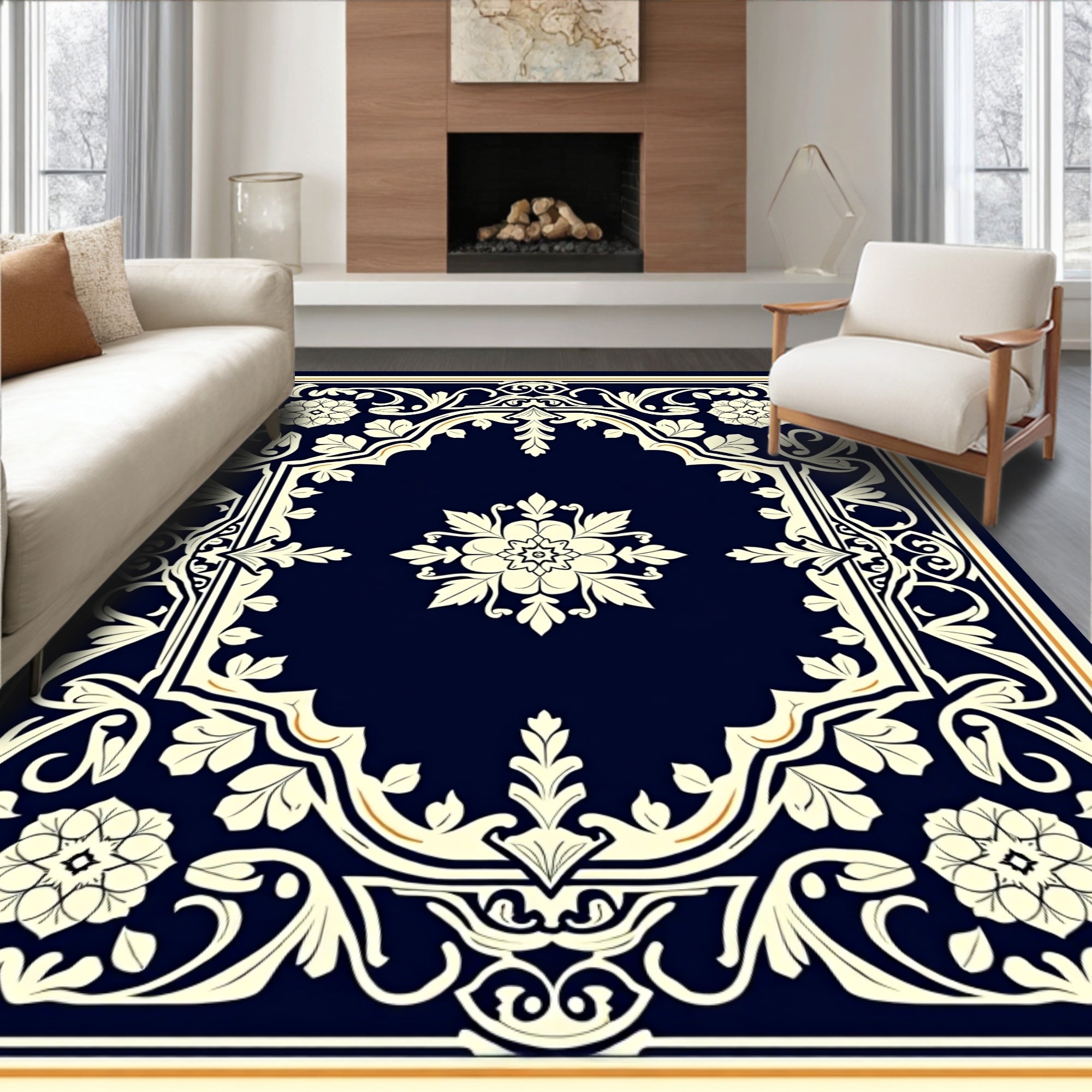 Elegant Floral Arch Cream Ivory Rug