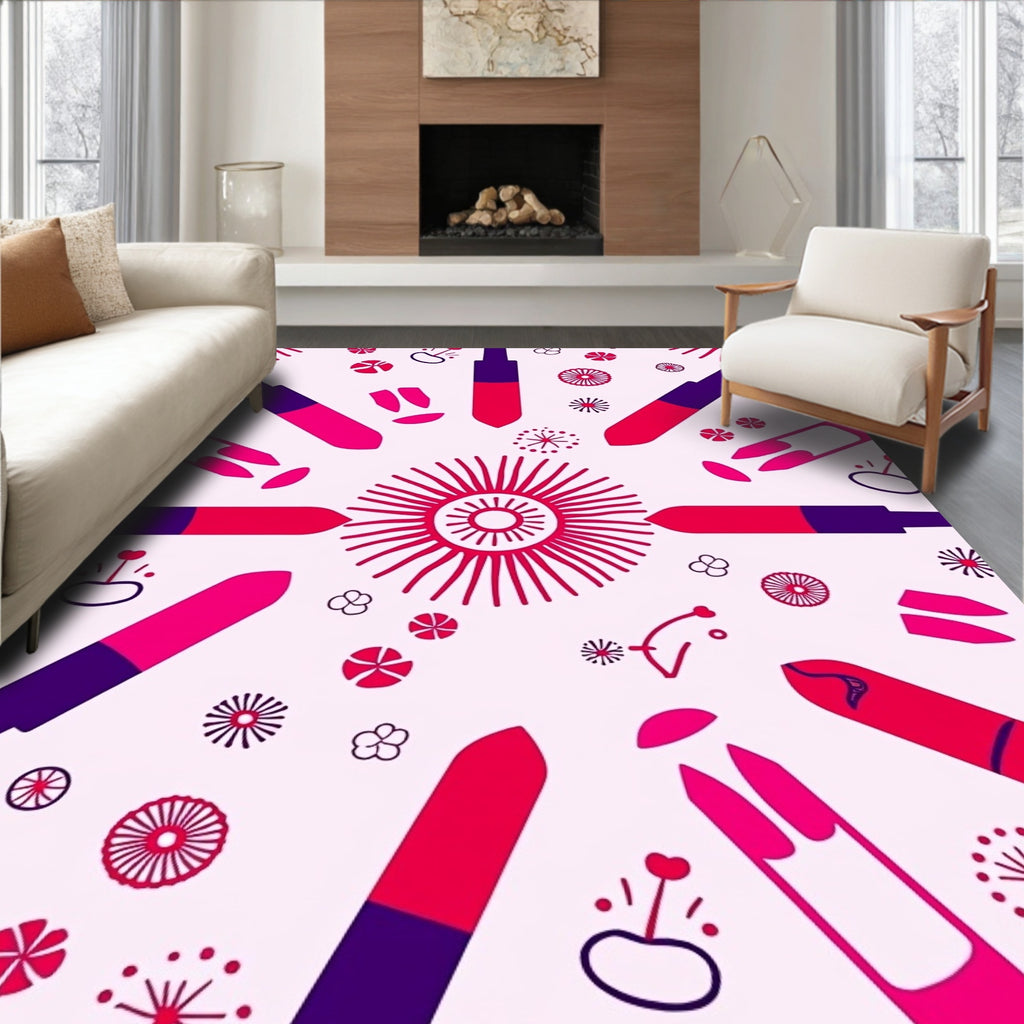 Cosmetic Print Stylized Geometric Design Rug